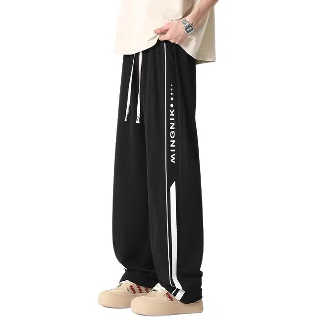 单爵 美式侧条纹薄款高个子加长垂感裤子运动直筒休闲裤 男女同款