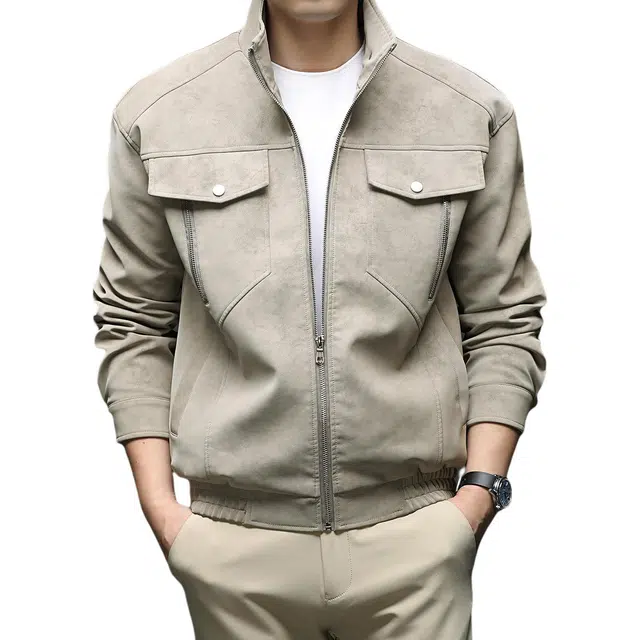 卡丹狄诺 美式潮流复古机车时尚外套男秋冬季高街防风保暖舒适立领户外休闲挺阔皮衣夹克 男款