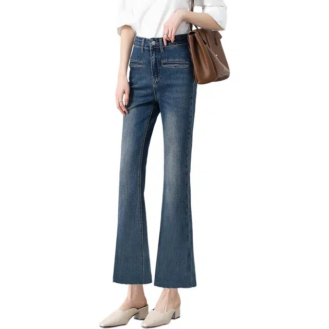 惟熙 高级感微喇高腰弹力修身八分薄款喇叭裤牛仔裤 女款