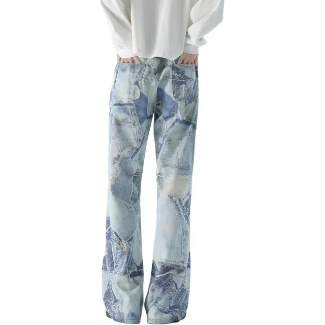 左岸 美式高街复古扎染渐变个性设计宽松显高高级感痞帅休闲百搭日常通勤户外活动嘻哈风牛仔裤 男女同款