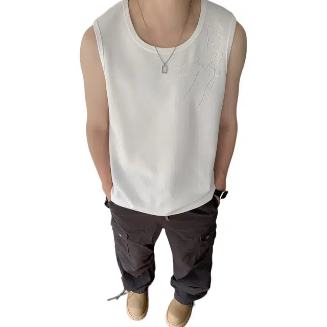 单爵 闪电暗纹刺绣运动背心 男女同款