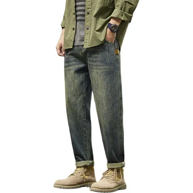 太子龍 美式工装潮牌直筒宽松锥形休闲牛仔裤 男款