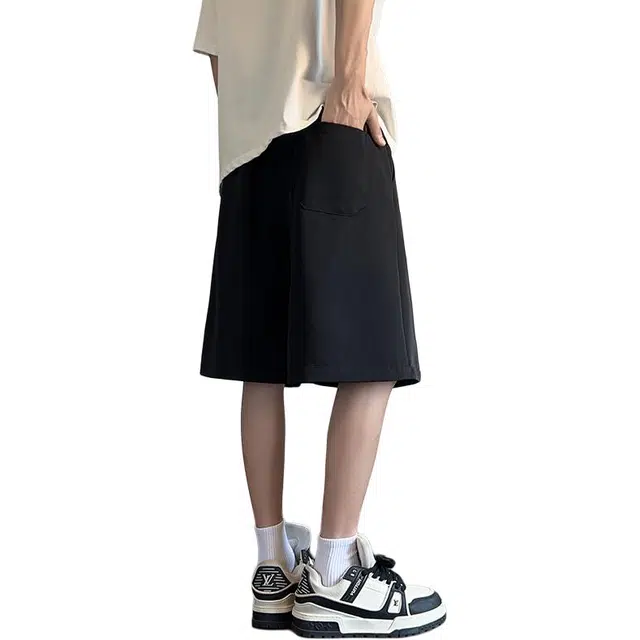 欧路得 冰丝高腰西装款夏季美式痞帅高级感裤子抽绳直筒五分裤短裤 男款