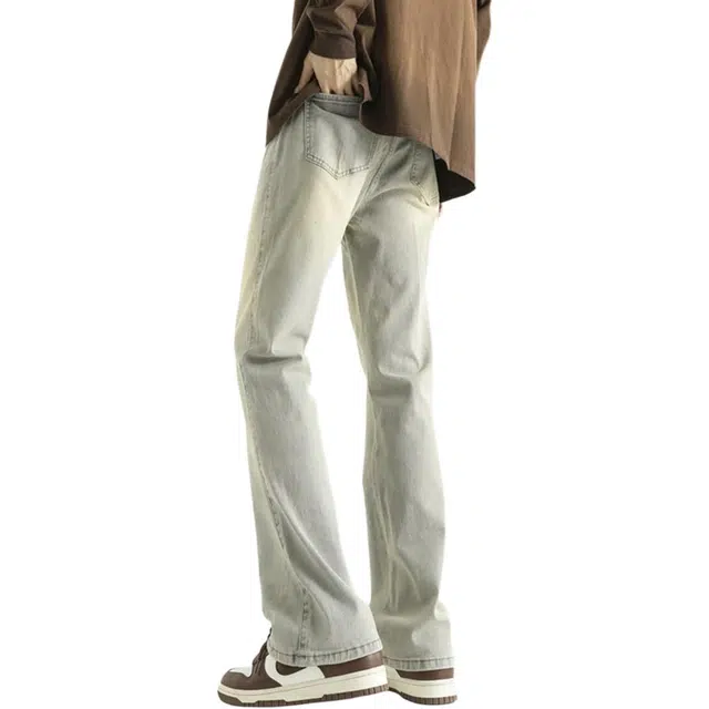 八哥 街头嘻哈无性别主义复古做旧废土风重工水洗氛围感设计款户外通勤百搭时尚潮流经典百搭微喇长裤牛仔裤 男女同款