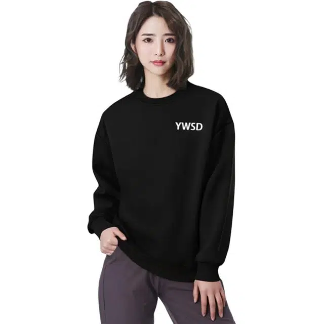 一碗士多 美式纯色百搭高街小众复古字母简约宽松舒适户外运动日常通勤设计感内搭个性圆领落肩袖卫衣 男女同款