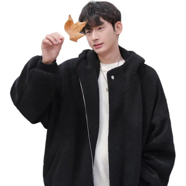 拓菲 羊羔绒棉衣外套男冬季款加厚保暖日系潮牌冬装连帽棉服 男女同款