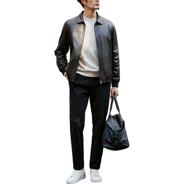 丹宁哲学 意式商务绅装 高端柔软 插肩袖皮衣 男款