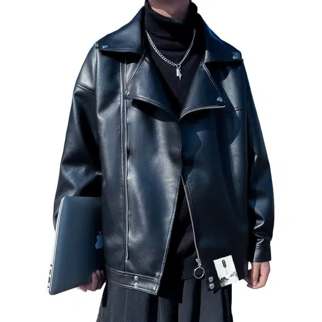 【纯色潮流旧斜拉链机车皮衣】布客行 酷飒不羁狂野硬朗羁摇滚叛逆霸气简约工装防风防水痞帅风美拉德色系宽松百搭复古款  夹克 男女同款