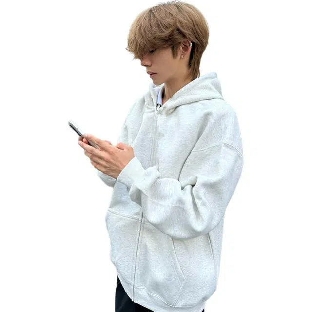 黑马漫画 重磅纯色连帽卫衣男秋季高街情侣开衫外套潮牌宽松痞帅上衣 男女同款