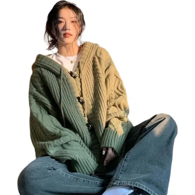 俞兆林 连帽麻花外套宽松垂坠感慵懒风中长款开衫上衣针织衫 女款