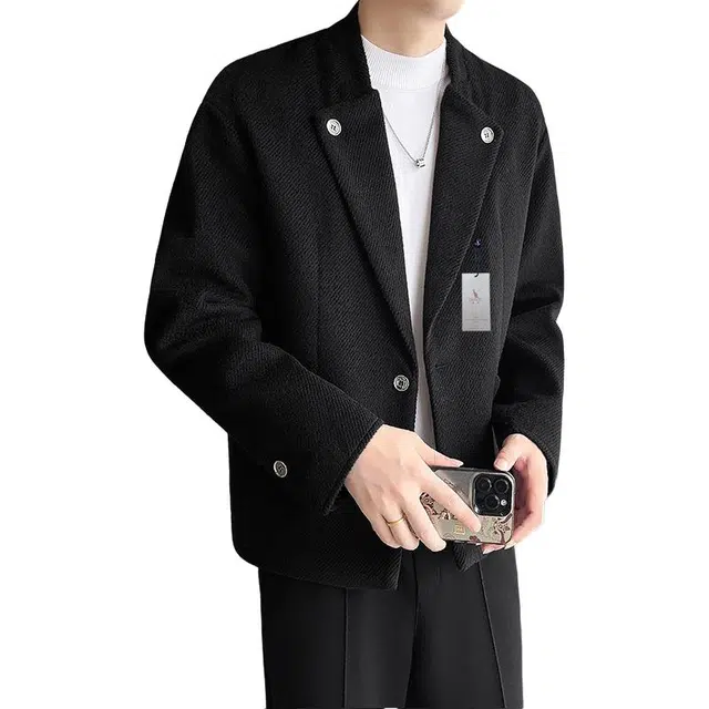 袋鼠 秋冬复古老钱风高级感开衫外套韩系慵懒松弛氛围加棉加厚毛呢西装夹克 男女同款