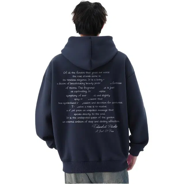 图兰朵 日系潮牌纯色简约基础款字母印花情侣外套潮流休闲重磅宽松时尚卫衣 男女同款