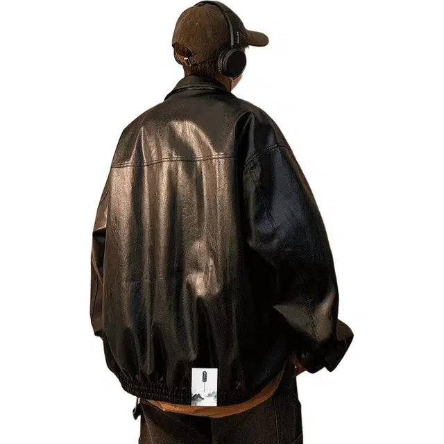 【秋季个性休闲PU皮拉链机车服】布客行 痞帅狂野硬朗摇滚叛逆霸气不羁纯色宽松百搭工装学院翻领设计防风防水夹克 男女同款