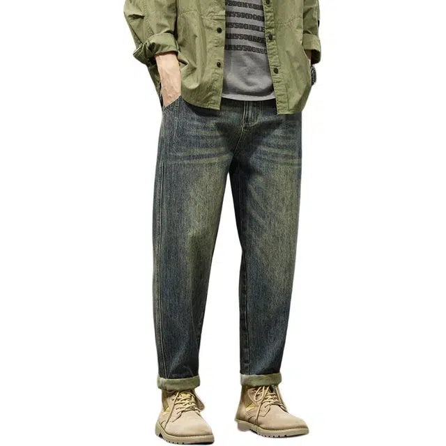 太子龍 美式工装潮牌直筒宽松锥形休闲牛仔裤 男款