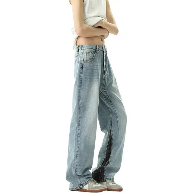 单爵 美式复古暗黑宽松直筒裤潮设计感裤子高街长裤牛仔裤 男女同款