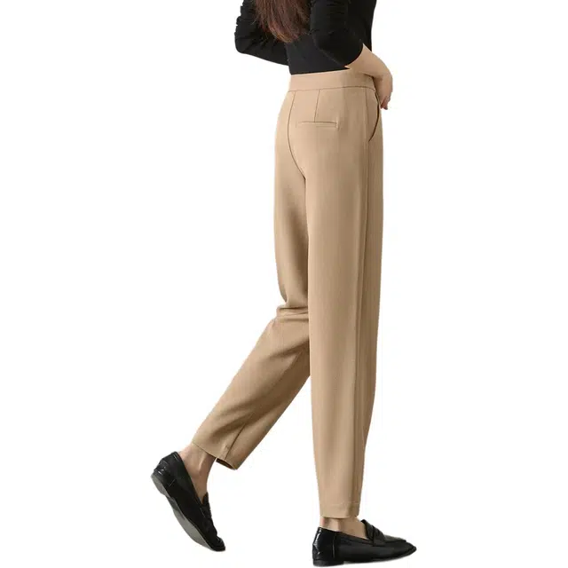 沫晗依美 锥形高腰通勤休闲裤 女款 浅卡其色