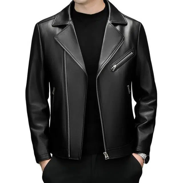 太子龍 头层牛皮真皮秋冬季西装领美式休闲潮流复古机车皮衣 男款