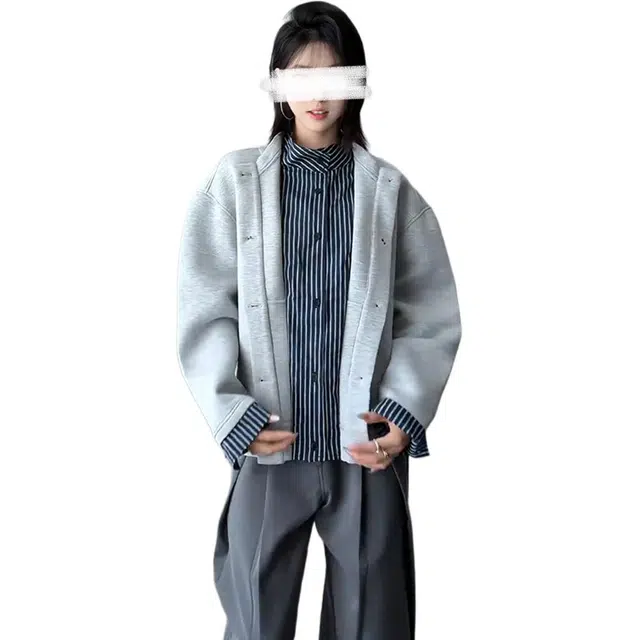 单爵 美式复古假两件开衫上衣男款秋小众条纹拼接卫衣 男女同款