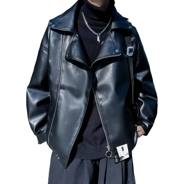 【纯色潮流旧斜拉链机车皮衣】布客行 酷飒不羁狂野硬朗羁摇滚叛逆霸气简约工装防风防水痞帅风美拉德色系宽松百搭复古款  夹克 男女同款