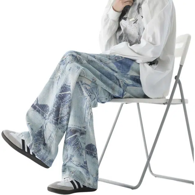 左岸 美式高街复古扎染渐变个性设计宽松显高高级感痞帅休闲百搭日常通勤户外活动嘻哈风牛仔裤 男女同款