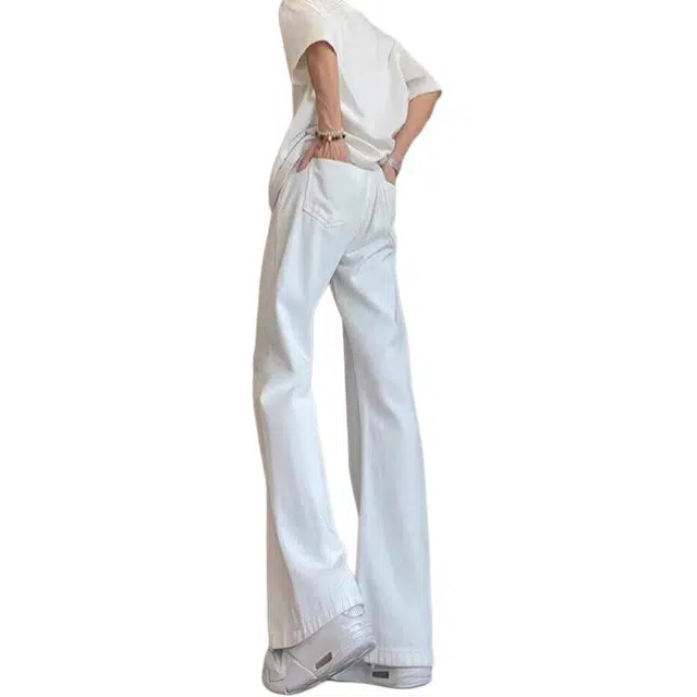 加荣 弯刀微喇裤薄款高个子加长直筒不贴腿牛仔裤 男女同款