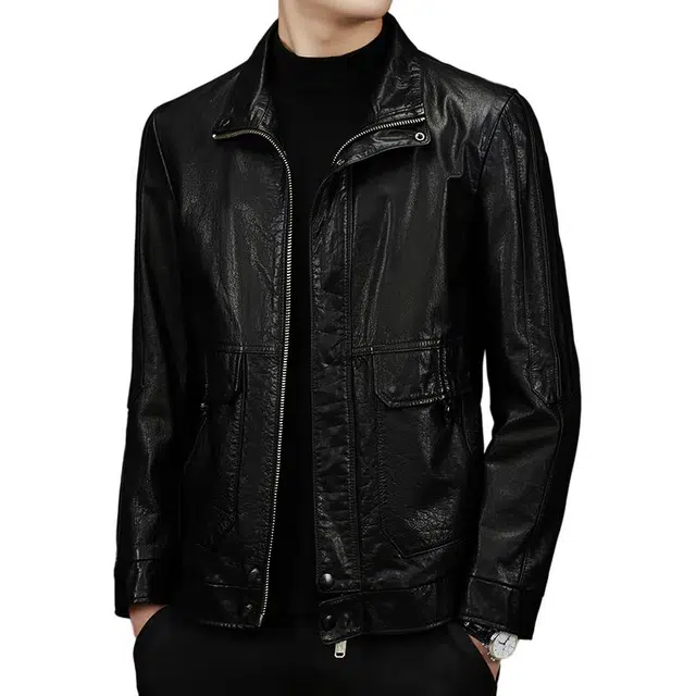太子龍 翻领真皮牛皮机车服皮夹克外套工装皮衣 男款