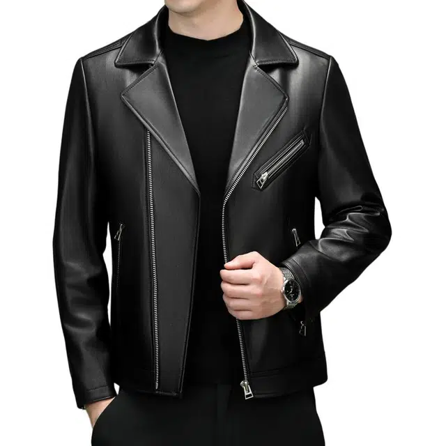 太子龍 头层牛皮真皮秋冬季西装领美式休闲潮流复古机车皮衣 男款