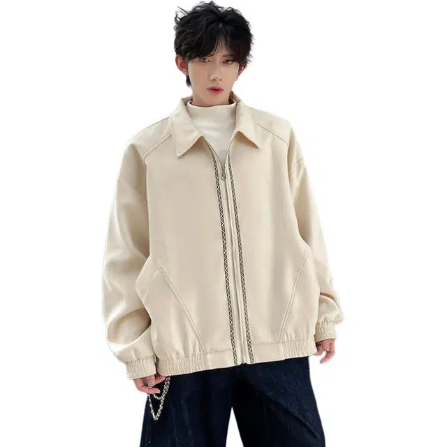 佐菲利 美式复古翻领飞行潮牌拼接工装外套高街宽松运动上衣夹克 男女同款