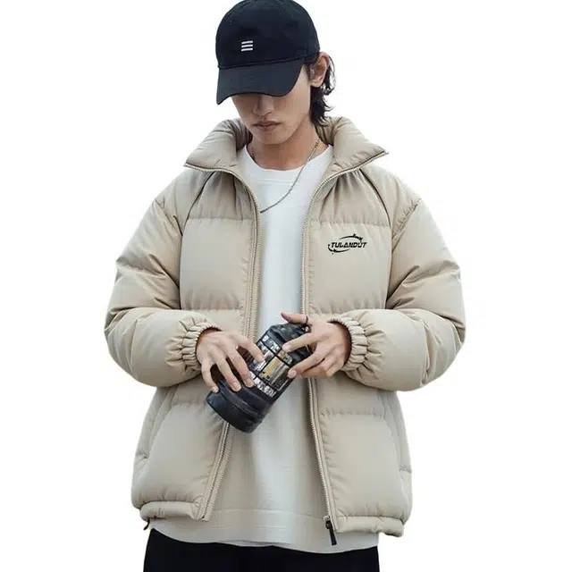 图兰朵 美式潮牌学院风百搭潮流舒适保暖领棉衣外套高街时尚基础纯色立领棉服 男女同款