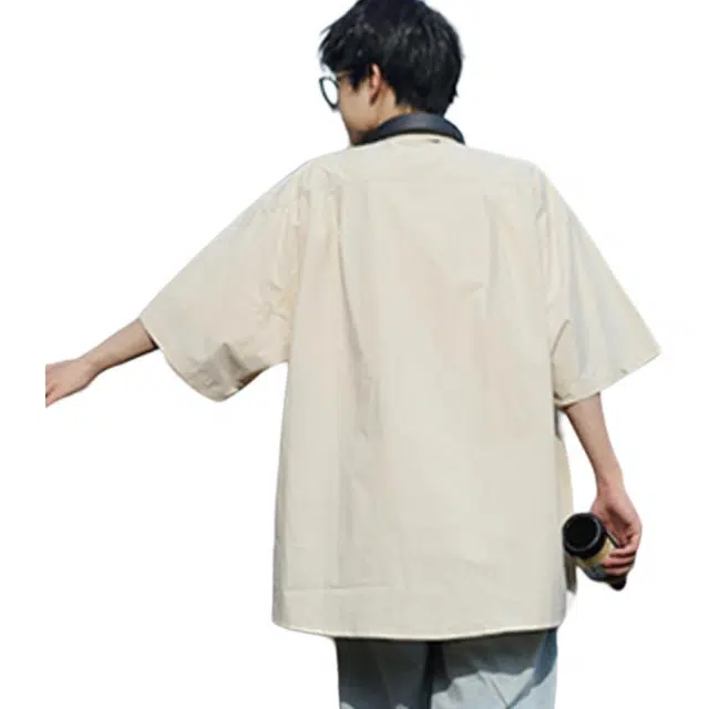 沐诚阳译 夏季日系复古短袖男生宽松百搭情侣休闲外穿半袖衬衣衬衫 男款