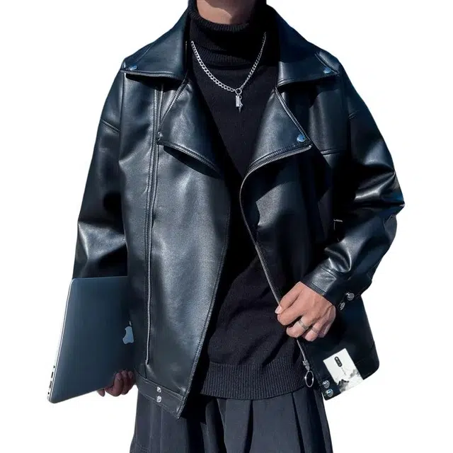 【纯色潮流旧斜拉链机车皮衣】布客行 酷飒不羁狂野硬朗羁摇滚叛逆霸气简约工装防风防水痞帅风美拉德色系宽松百搭复古款  夹克 男女同款