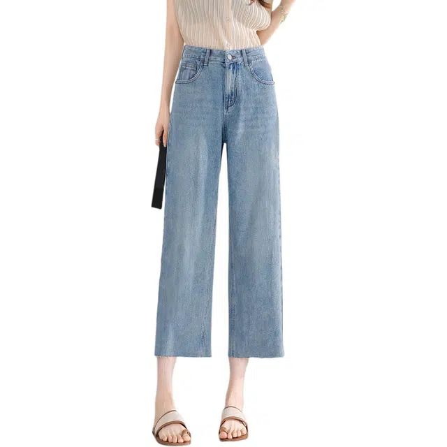 惟熙 薄款高腰垂感直筒裤子牛仔裤 女款