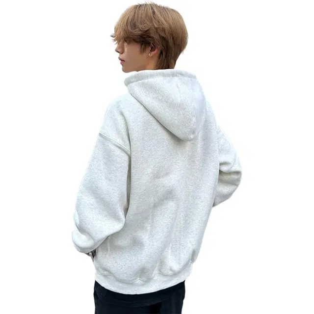 黑马漫画 重磅纯色连帽卫衣男秋季高街情侣开衫外套潮牌宽松痞帅上衣 男女同款