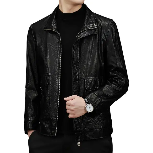 太子龍 翻领真皮牛皮机车服皮夹克外套工装皮衣 男款