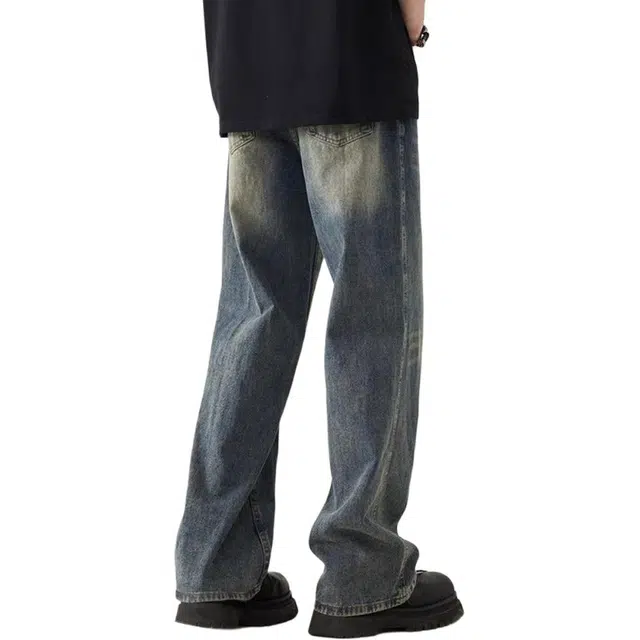 巴塞罗那足球俱乐部 美式复古水洗做旧多风格百搭休闲垂感牛仔裤 男女同款