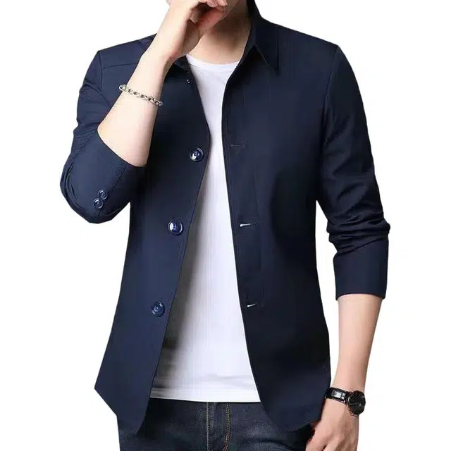 卡丹狄诺 商务休闲男士春秋季翻领风衣外套经典成熟稳重纽扣夹克男 男款