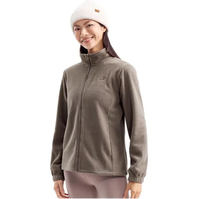 特步 综训系列 拼色拉链连帽舒适透气百搭两件套夹克外套 女款 棉花白/荆棘棕