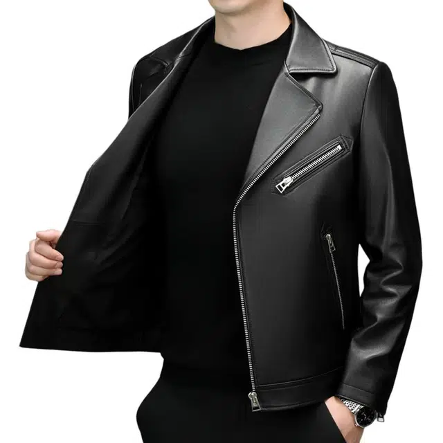 太子龍 头层牛皮真皮秋冬季西装领美式休闲潮流复古机车皮衣 男款