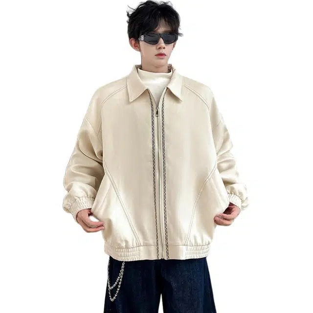 佐菲利 美式复古翻领飞行潮牌拼接工装外套高街宽松运动上衣夹克 男女同款