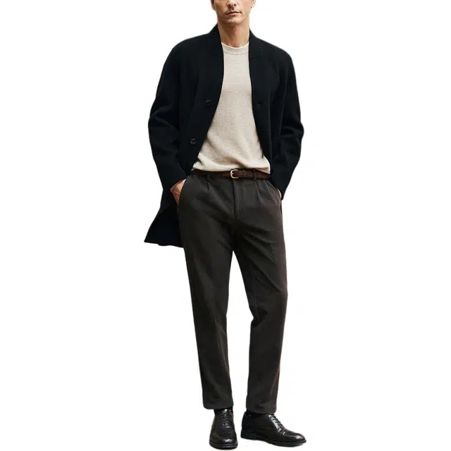 丹宁哲学 高端羊毛羊绒纯色常规长袖无帽立领大衣 男款