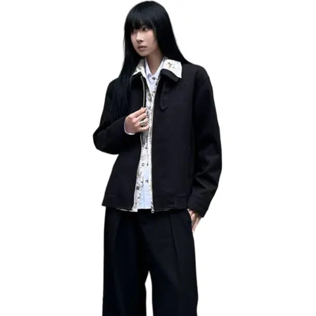 单爵 美式复古花领假两件外套男春秋季设计感拉链夹克 男女同款