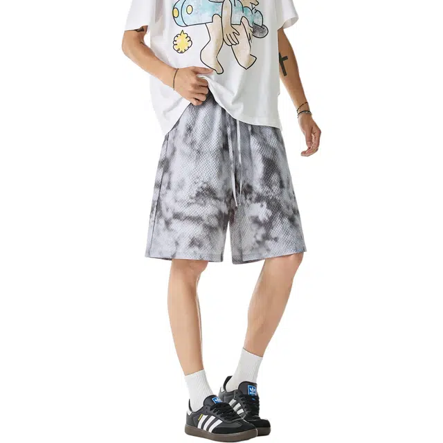 颂希尔 美式扎染痞帅宽松基础款休闲短裤 男女同款