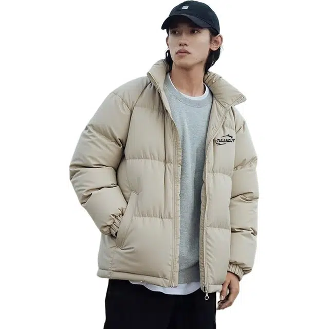 图兰朵 美式潮牌学院风百搭潮流舒适保暖领棉衣外套高街时尚基础纯色立领棉服 男女同款