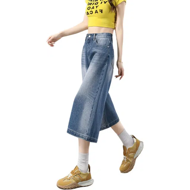 惟熙 薄款八分阔腿直筒裤牛仔裤 女款