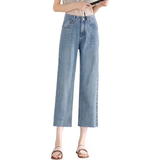 惟熙 薄款高腰垂感直筒裤子牛仔裤 女款