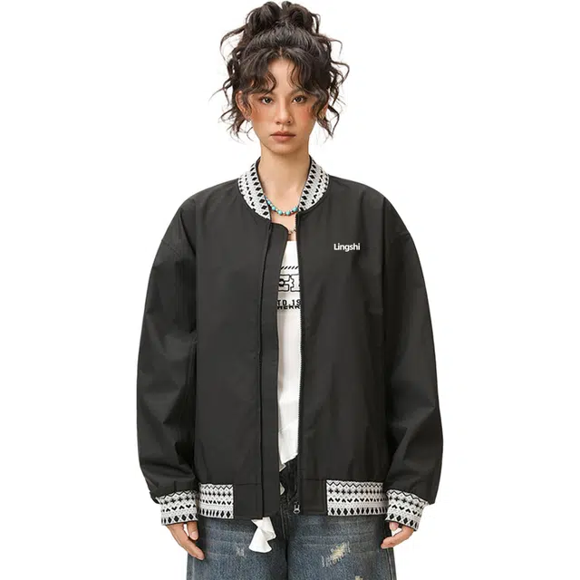 零氏 美式复古潮流老钱风简约纯色百搭高级感宽松舒适长袖外套夹克 男女同款