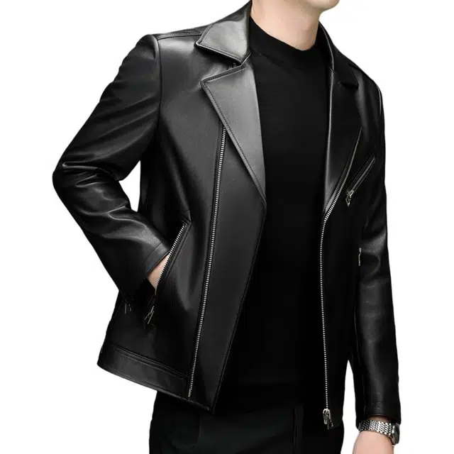 太子龍 头层牛皮真皮秋冬季西装领美式休闲潮流复古机车皮衣 男款