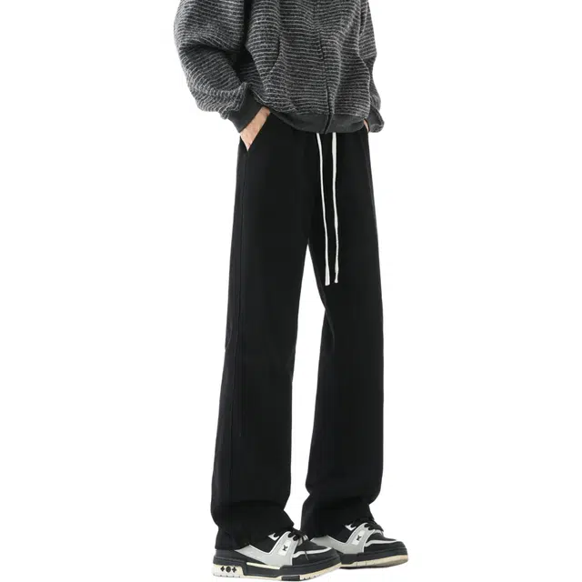 图兰朵 美式复古高街重工水洗废土风微喇系带弯刀裤做旧潮流痞帅高级中腰显高显瘦柔软舒适通勤百搭直筒牛仔裤 男女同款