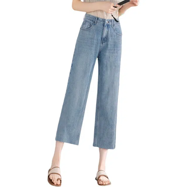 惟熙 薄款高腰垂感直筒裤子牛仔裤 女款