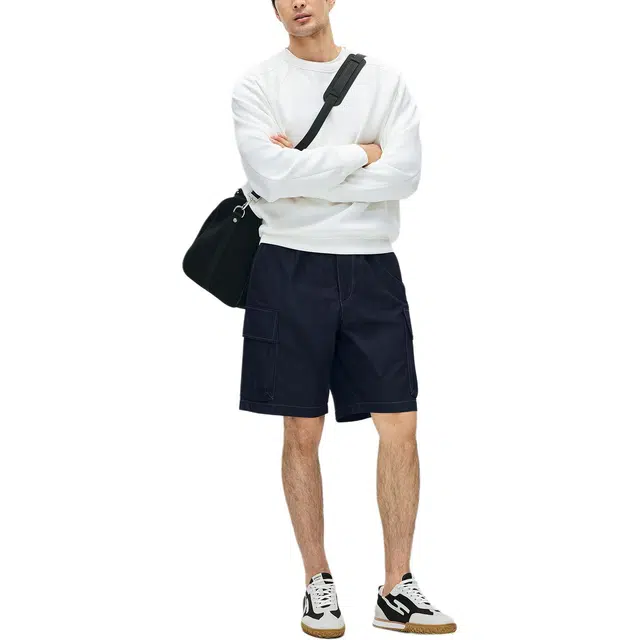 丹宁哲学 莫代尔棉空气层双层下摆纯色插肩袖松弛风套头卫衣 男款